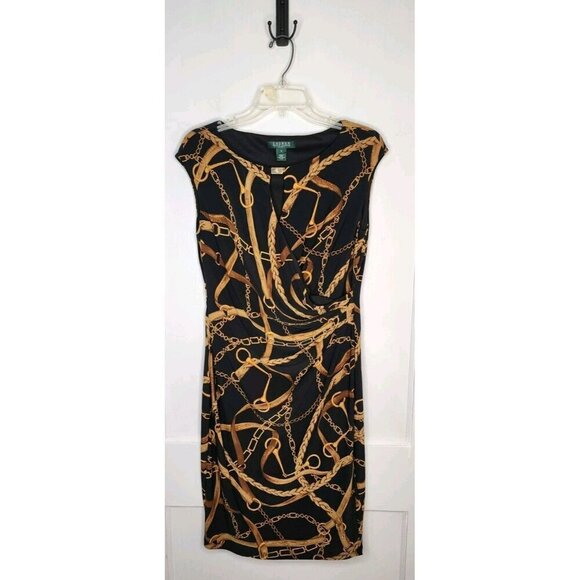 Lauren Ralph Lauren Dresses & Skirts - Lauren Ralph Lauren Dress Sz 10 Black Gold Chain Equestrian Print Jersey Knit